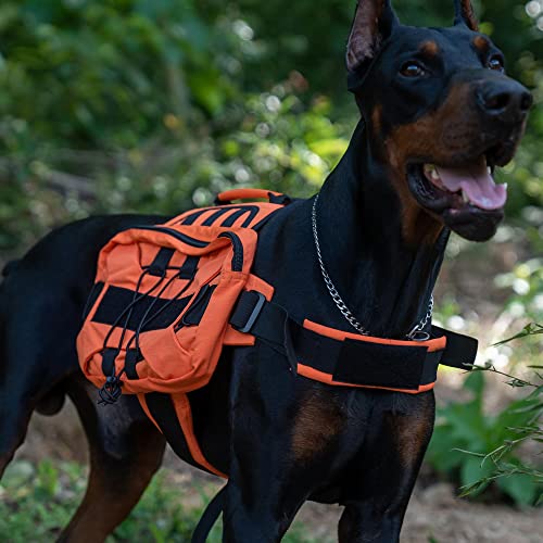 Large Dog Backpack, Outdoor Hound Saddle Bag Dog Pack With Side Pockets For Small Medium Large Dogs, Adjustable Tactical Dog Pack For Hiking, Travel, Camping, Training Orange M #TOP7