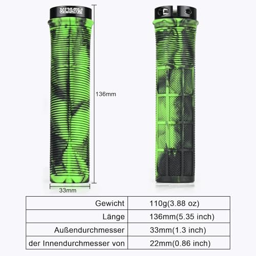 1 Paar Bike Lenker Griffe,Fahrradgriffe,rutschfeste Gummi Fahrrad Griff Griff mit Aluminium Lock,22mm Dämpfung Bike Handgriff,Ergonomisch Griffe Fahrradzubehör für Fahrrad MTB BMX (Grün)