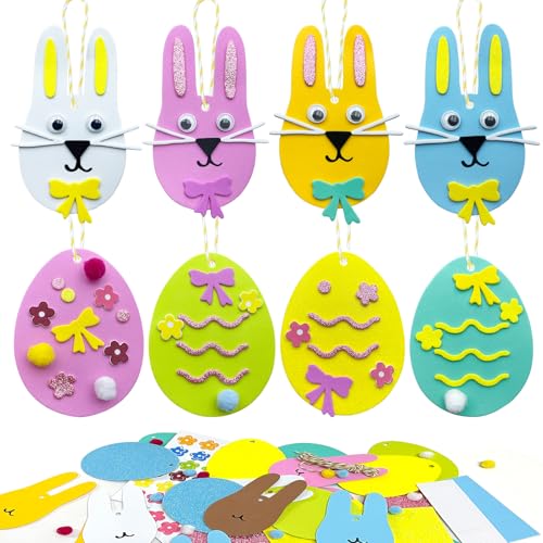 20 Pièces Bricolage Créatif Pâques Enfant, Activités de Lapin et Oeuf, DIY Craft Autocollants à Suspendre, Décoration Animaux Fête (Lapin)
