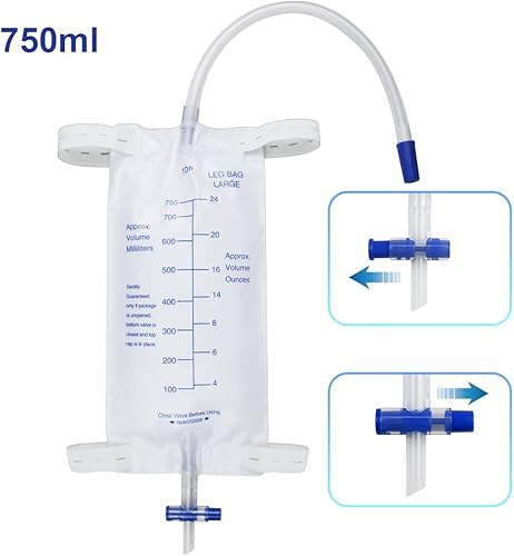 Miniatura 3 de Bolsa de drenaje urinario, bolsa de recogida de orina con tubo, válvula antirreflujo, correas de tela, 5 uds