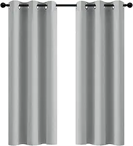 Yakamok Soft and Smooth Blackout Curtains for Bedroom - Grommet Thermal Insulated Room Darkening Curtains for Living Room, Set of 2 Panels (42 x 72Inch, Light Grey)