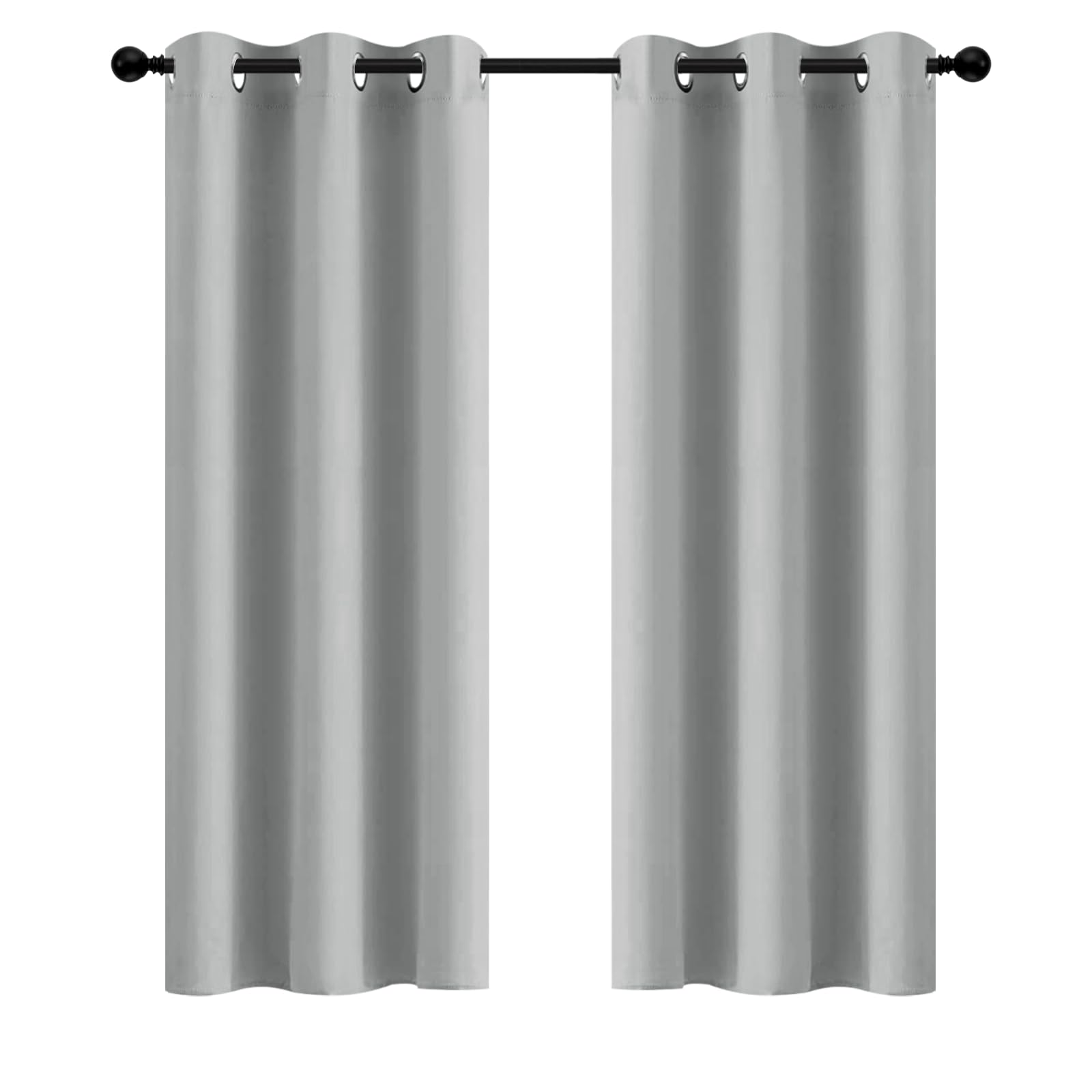 Yakamok Soft and Smooth Blackout Curtains for Bedroom - Grommet Thermal Insulated Room Darkening Curtains for Living Room, Set of 2 Panels (42 x 72Inch, Light Grey)