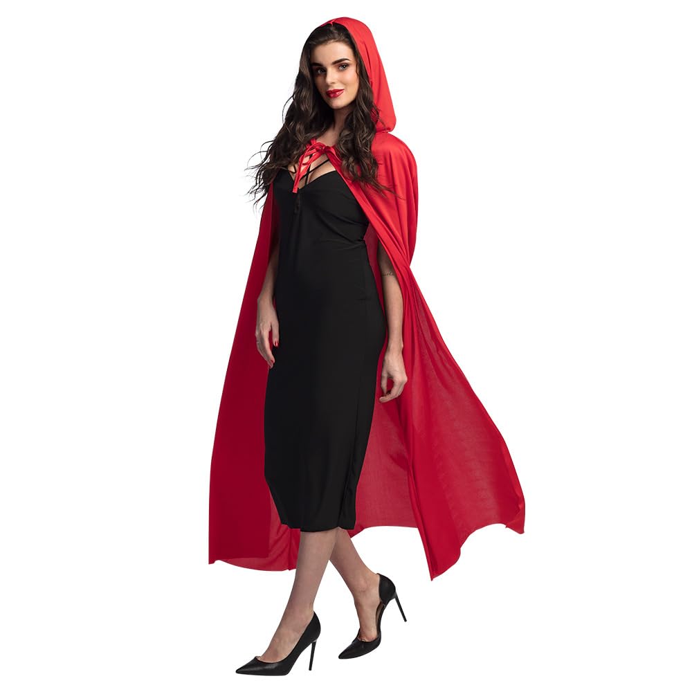 Bella Dox Adult Unisex Hooded Cloak Cape (180 cm) for Halloween Christmas Costume Grim Reaper Vampire Party Robe with Hood Devil Witch Wizard Cosplay Fancy Dress (Red) - Image 2