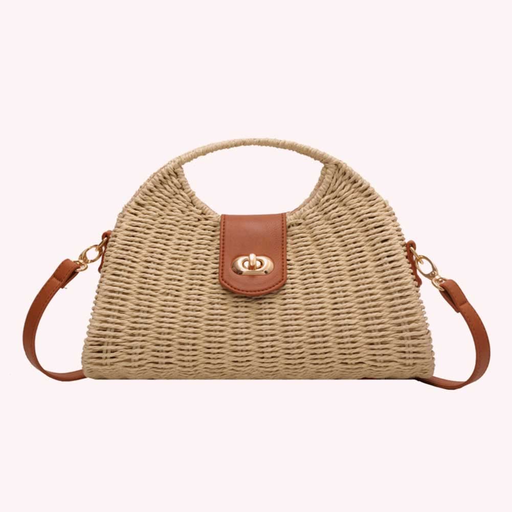 Sacs d'été tissés à la main avec poignée supérieure - Mode - Vacances décontractées - Sac tissé à la main - Simple et élégant - Sac de paille pour femme