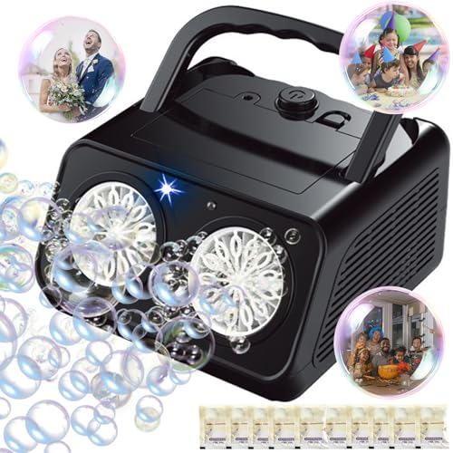 Masroo Automatic Bubble Machine Upgrade Bubble Blower with 2 Fans 20000+ Bubbles Per Minute Bubbles for Kids Portable Bubble Maker Operated by Plugin or Batteries for Indoor Outdoor Birthday Party