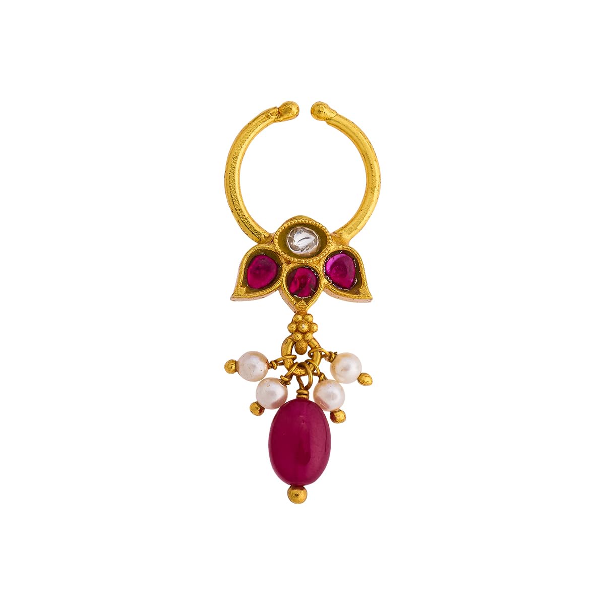 kushal's Fashion Jewellery Ruby Gold Plated 92.5 Silver Temple Nath for Women | Festive, Bridal & Occasion Wear - 470271-picture-18