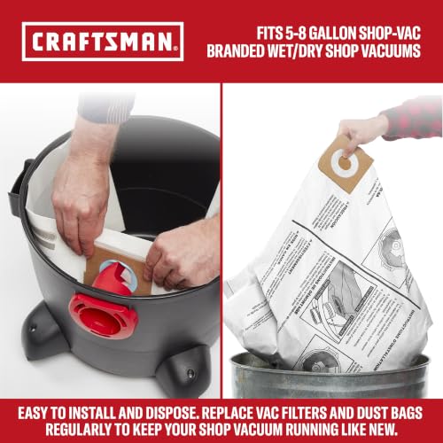 CRAFTSMAN CMXZVBE38767 5-8 Gal. Wet Dry Shop Vacuum Dust Collection Bags | For General Debris, Fits Most 5 to 8 Gallon Shop Vacuums, Collects Dry Only Debris, Reduces Cleanup Time, 3-Pack - image 3