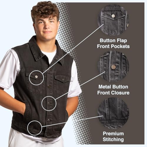 Classic Denim Vest for Men Vintage Button Front Sleeveless Jean Jacket Biker Coat for Summer S - 2XL2