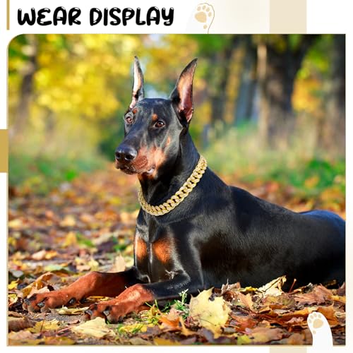 LEIFIDE Dog Chain Collar Gold 20 mm Wide Diamond Necklace for Medium Large Dogs (18 Inch)
