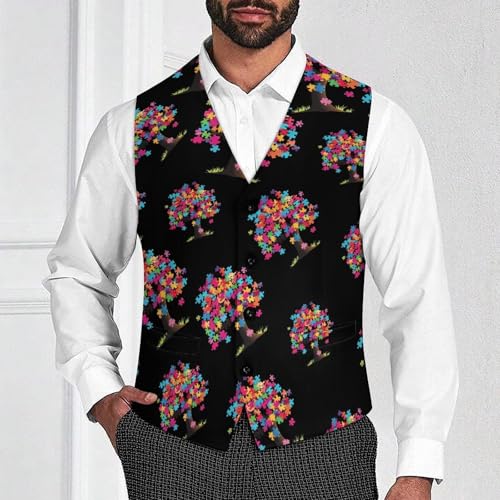 Autism Awareness Puzzle1 Piece Tree Novelty Men's Suit Vest Funny Formal Dress Vests Business Waistcoat2
