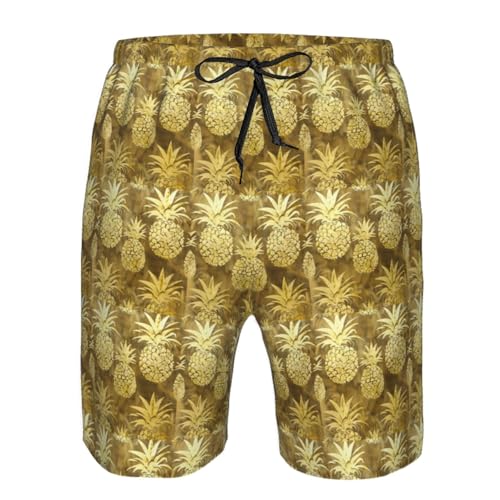 Gold Pineapple Background Print Stylish Beach Shorts Swim Trunks Lightweight Breathable Summer Outdoor Activities4