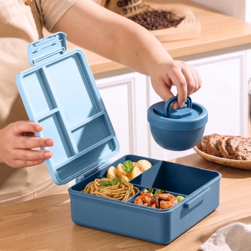 Image of House of Quirk 'NomNom' Space Print Bento Lunch Box, 1800ml with 300ml Removable Bowl, Microwave Safe Lunch Box with Spoon, Fork & Knife for Kids, School, Office, Picnic & Travel (Blue)