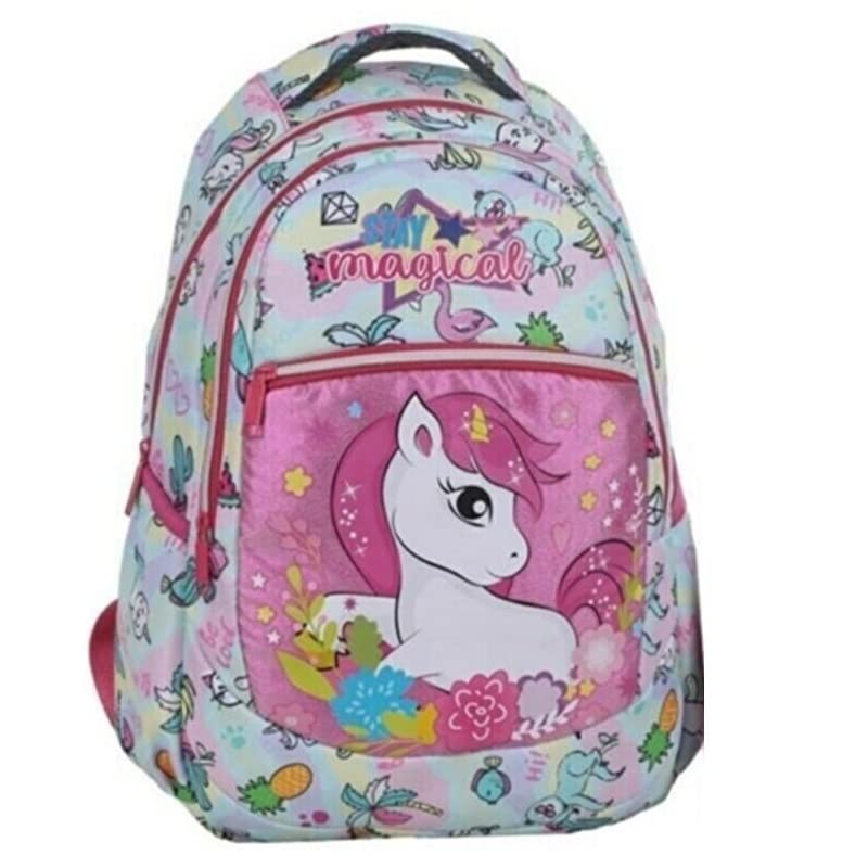TahTicMer Anaokul Sırt çantası Kız Erkek Unisex Ortopedik Astarlı Su Geçirmez 5 6 7 Yaş At Unicorn Mavi