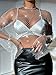 Fishnet Crop Top Sparkly Outfits Sheer Tops Women Bikini Cover Up M White