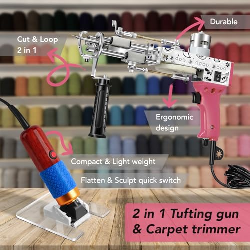 Image of Rug Tufting Gun with Carpet Trimmer Kit 2 in 1 Rug Gun Machine Starter Kit with Rug Shaver Carpet Making Rug Punch Supplies with Cloth (Pink)