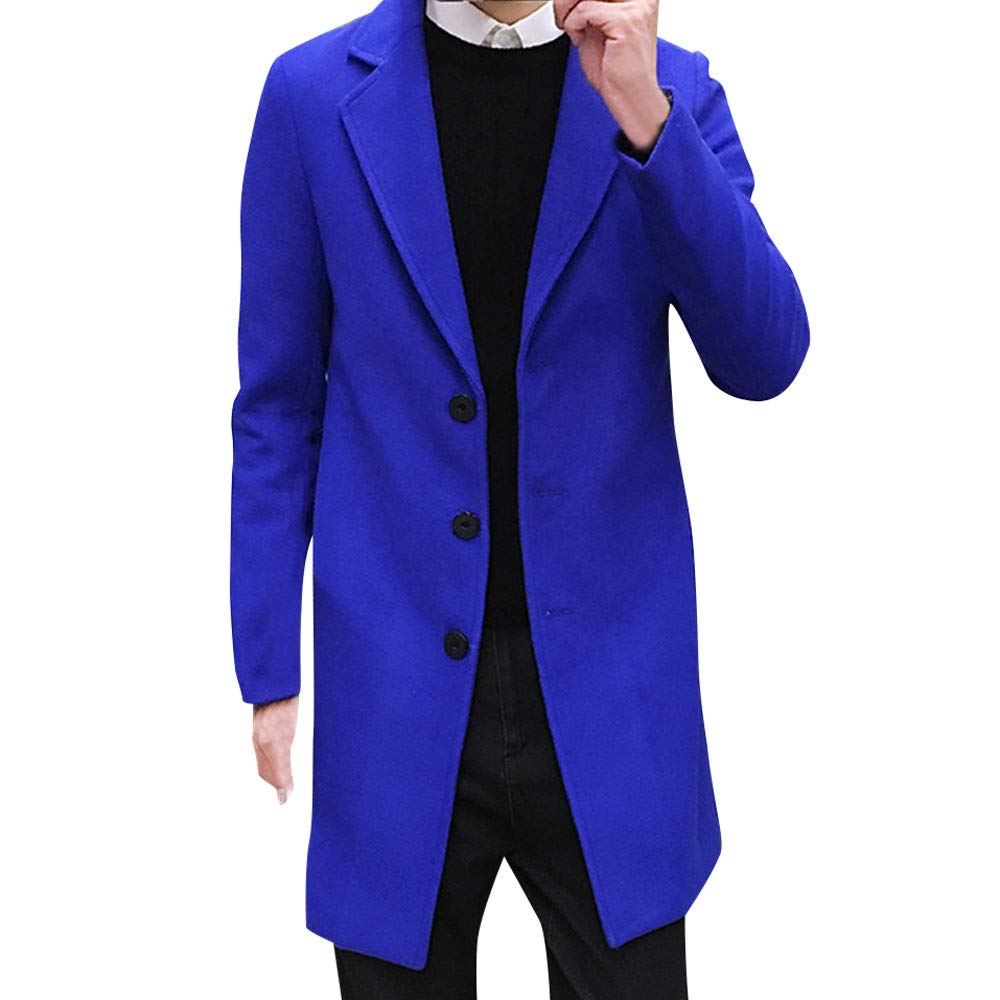 Men Single Breasted Pea Coat Formal Business Blazer Suit Long Jacket Outwear