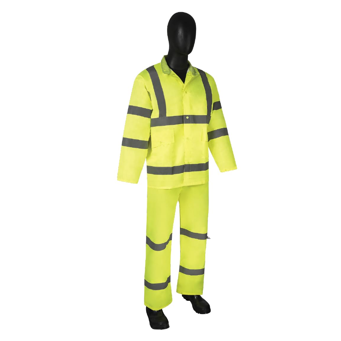 Liberty Glove & Safety 1350/2XL DuraWear Hi-Viz Poly Oxford Fabric Polyurethane Coating 3-Piece Class 3 Protective Rainsuit with Reflective Stripes, 2X-Large, Lime Green