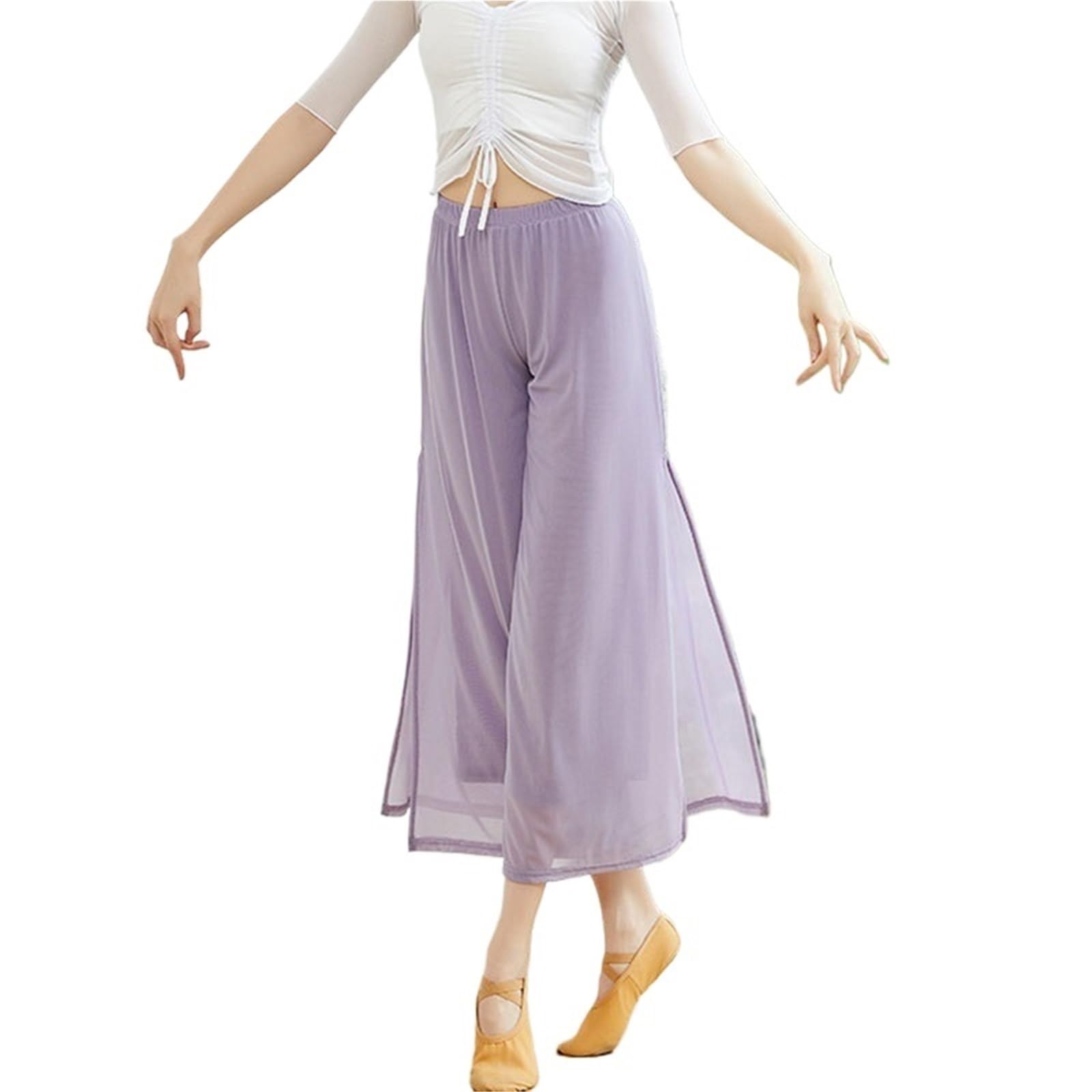 Pantalon De Danse Pantalon fluide de danse classique for femmes, léger, fil d'eau, Style ancien, danseuse folklorique, jambe Wde, vêtements de pratique de la rime corporelle chinoise Pour Danse(Purple