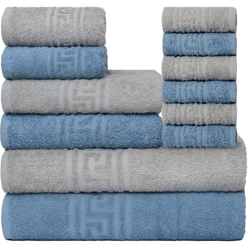 nice homeit Set Asciugamani Bagno 12 Pezzi - Asciugamani Viso, Bidet, Doccia e Ospiti in 100% Cotone - Morbidi, Anti-Pilling, Super Assorbenti, Made in Italy. Blu Grigio