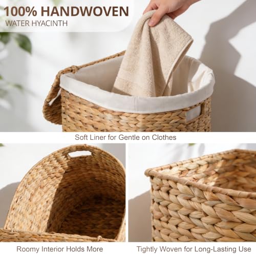 Image of Large Woven Rattan Hamper with Lid, Natural Brown, 16.9 x 13.8 x 20.5 in - Clothes Storage Basket for Laundry Room or Closet