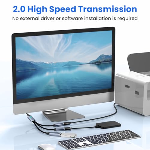 Seminer USB C Splitter 3 Port With USB Adapter for Data Transfer, USB-C Splitter for Charging, Male to Multi Type-C Female Cable Compatible with Smartphone, PC, Flash Drive, Keyboard, Printer