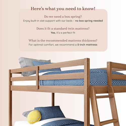 image for Grain & Grove Bear Twin Over Twin Bunk Bed, Low Bunk Bed Frame for Kid