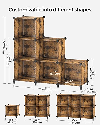 SONGMICS 6 Cube Storage Organizer, Modular Bookshelf, DIY Closet Organizers and Storage, Plastic Stackable Shelves, 14.6 x 13 x 13 Inch Cubes, with Feet and Rubber Mallet, Rustic Brown ULPC206A01 thumbnail 3