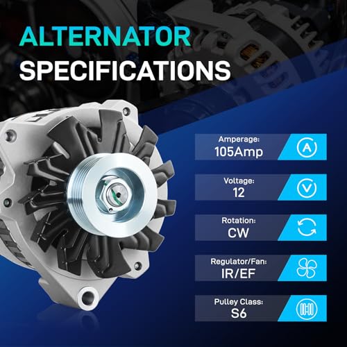 Image of New Alternator Compatible with Chevy 1994-1995 K1500 C1500, 1994-1995 C1500, 1994-1995 K2500, 105A 12V CW, 4.3L 5.7L 7.4L, 400-12117, 8165-7N-6G