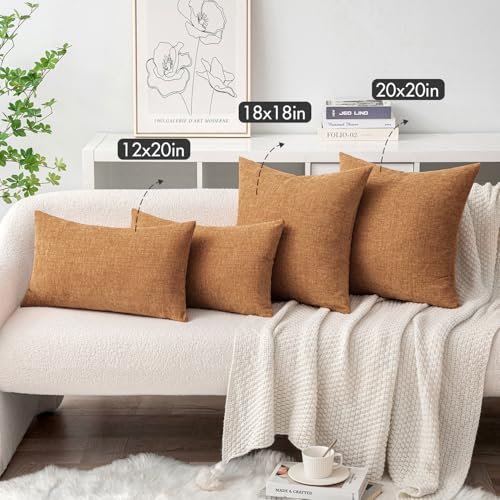 Image of MIULEE Pack of 2 Brown Throw Pillow Covers 18x18 Inch Soft Chenille Pillow Covers for Sofa Living Room Couch Solid Dyed Cases