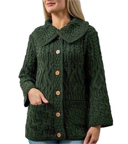 Irish Long Cardigan for Women 100% Merino Wool Knit 3 Pattern Made in Ireland