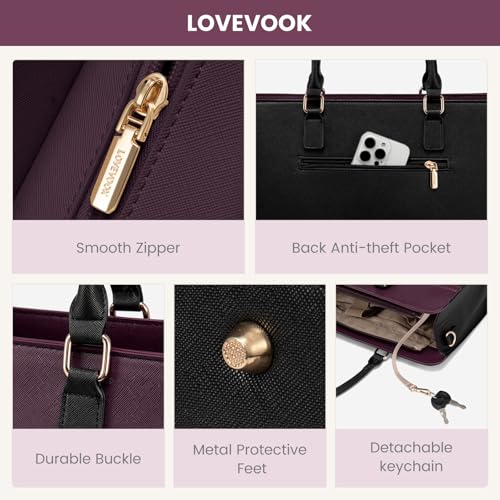 Image of LOVEVOOK Laptop Tote Bag for Women,Leather Work Bag, Waterproof Business Teacher Bag,Large Computer Handbag Purse Briefcase,Office Gifts for Women