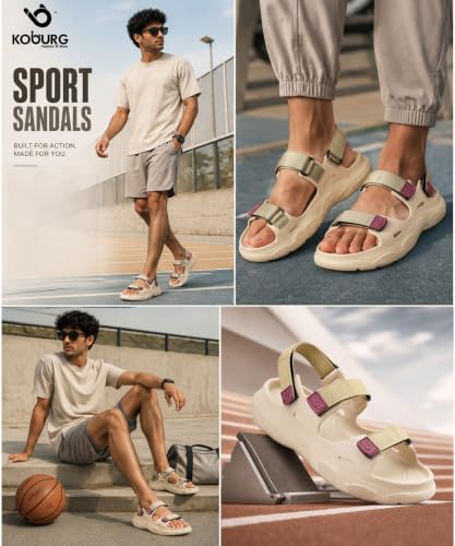 Image of KOBURG Alaska Sports Sandals for Men | Thick Sole Lightweight Casual Floaters | Non-Slip Outdoor Walking Sandals with Double Straps Extra Soft Slide | EVA Sole KS-284