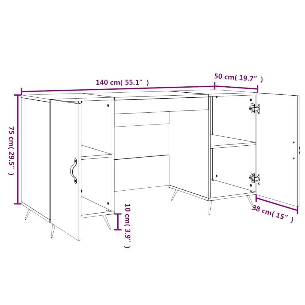 Scrivania grigio cemento, 140 x 50 x 75 cm, in legno con 4 scomparti, scrivania da ufficio per casa, studio, computer, laptop e ordine in piccoli spazi