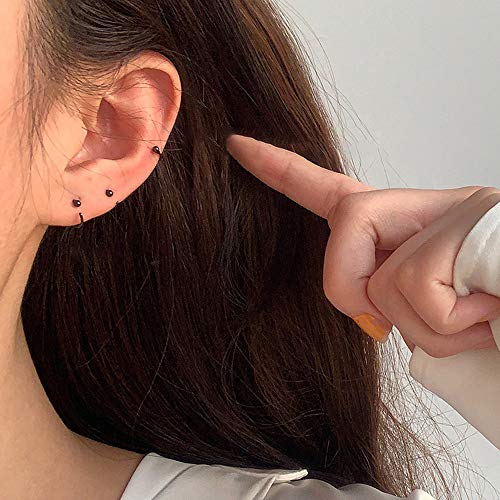 Minimalist 2mm Ball Tiny Half Hoop Earrings Sterling Silver Fashion Black Huggie Cuff Hoops Cartilage Tragus Piercing Nose Rings Studs for Women Girls Men3