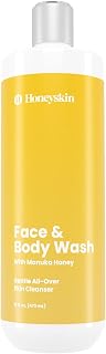 Organic Face Wash and Body Moisturizer - with Manuka Honey, Coconut Oil and Aloe Vera - Hydrating Facial Cleanser - Deep Moisturizing Wash for Sensitive, Oily and Dry Itchy Skin - Cruelty and Sulfate Free (16oz/473mL)