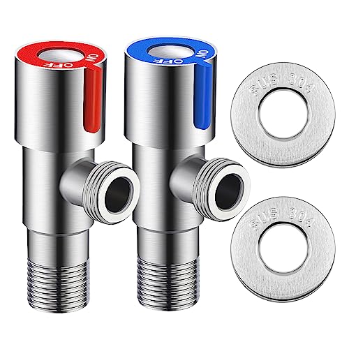 VOANZO 2 Pezzi 1/2' Valvola ad Angolo Valvola ad Angolo in Acciaio Inossidabile con Coperture per Tubi per Cucina Bagno Giardino Irrigazione