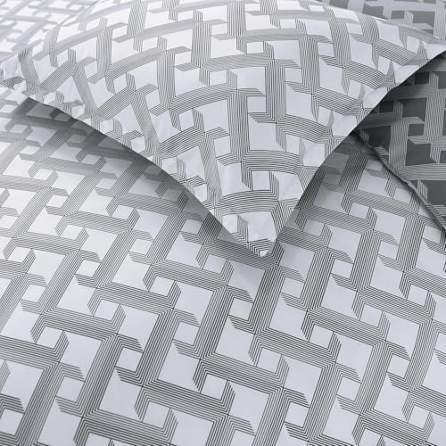 Majestic Giftware Madison Linen 4 Pcs 48" Twin Size Bedding Set (BL107-48T-4pcs) Diamond Braid Dark Gray 300 TC Cotton Sateen Durable & Washable | 1 Fitted Sheet, 1 Duvet, 2 Pillowcases