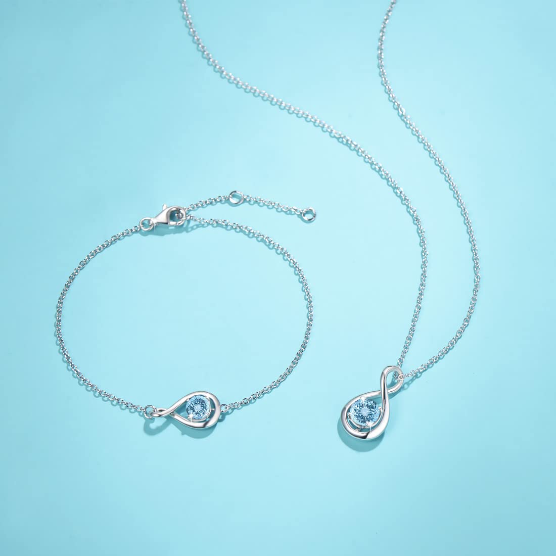 FANCIME Collana Infinito in Argento 925 Placcato Oro Bianco Ciondolo con Pietre Naturale/Sintetico Pendente Regali di Natale Compleanno San Valentino Anniversario Gioielli da Donne Ragazza Catena 45cm