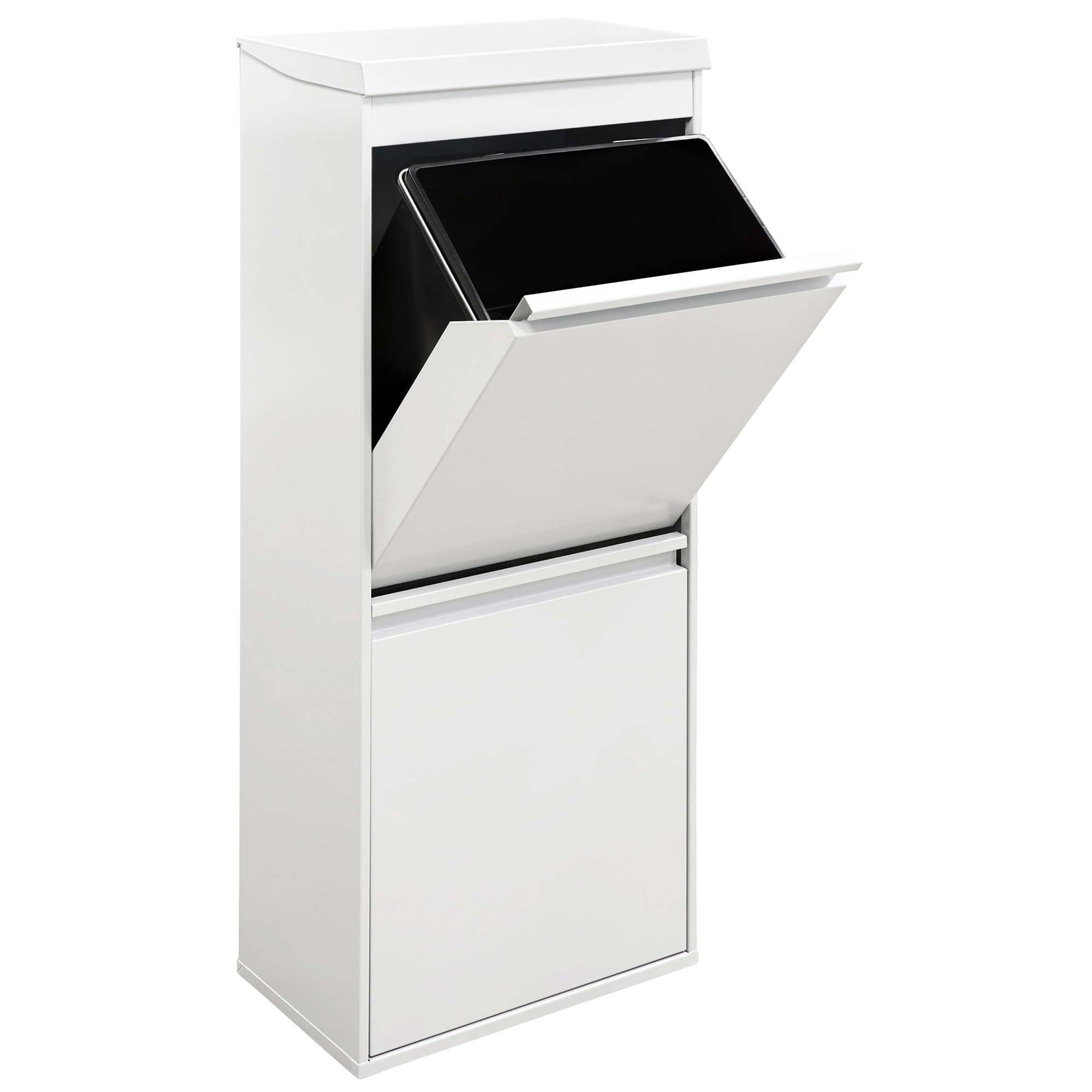 Arregui Top CR421-B2 Cubo de Basura y Reciclaje de 2 Compartimentos con Cajón Superior | 2x23 L (46 L) | con Cubetas grandes para Envases | Contenedores de Reciclaje de Cocina | blanco