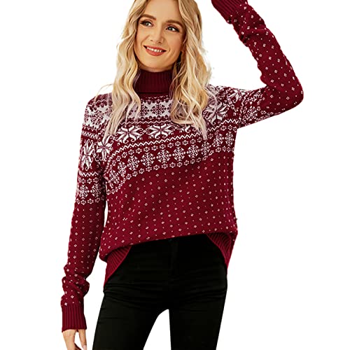 Rollkragenpulli Damen Dicker Winter Rollkragenpullover Vintage Turtleneck Baumwolle Thermopulli Plus Size Sweater Damenpullover Norweger Festliche Feiner Wolle Rollkragen Winterpullis Wickelpullover