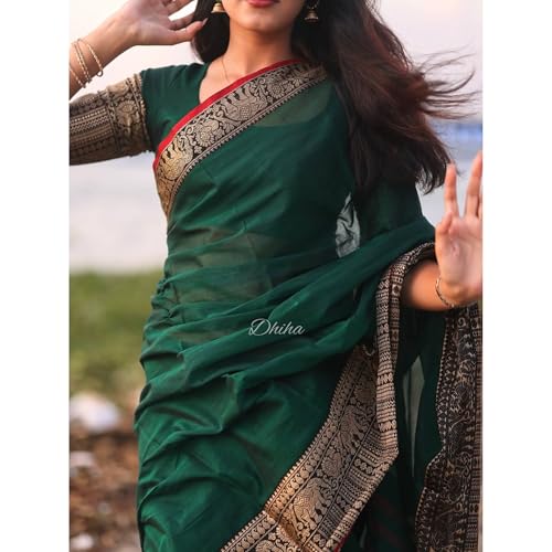 Image of Narayanpet Pure Cotton Avani Border Saree for Women with Running Blouse | Tassels | Traditional Woven Solid Design | Handloom Weave
