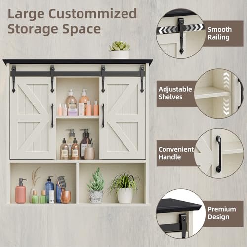 Image of Vabches Bathroom Wall Cabinet, Farmhouse Medicine Cabinet, White and Black