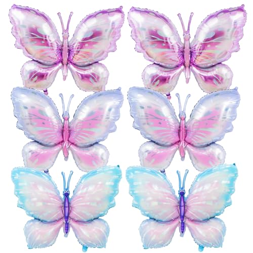 6 Pieces 39 Inches Butterfly Balloons - Large Gradient Butterflies Foil Mylar Balloons for Birthdays, Garden, Spring Decorations, Butterfly-Themed Events, Baby Shower, and Wedding Party Supplies