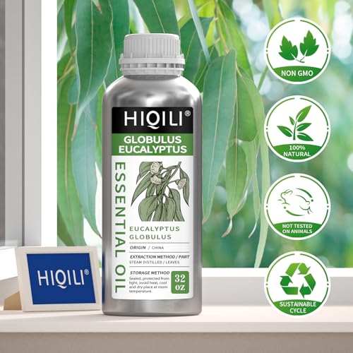 Image of HIQILI Eucalyptus Essential Oil for Spray, Diffuser & Skin, 100% Pure Undiluted - 32 Fl Oz