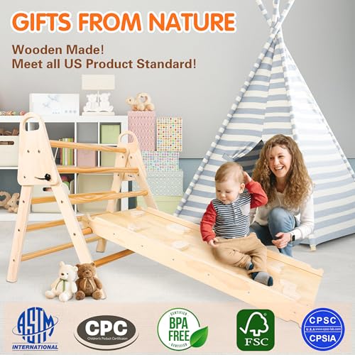 image for Vinworlf 8 in 1 Pikler Triangle Set, Foldable Baby Climbing Toys, Mont