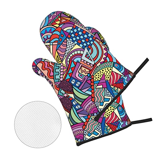 Color Abstract Pattern Drawing Oven Mitts And Pot Holders Set Durable Heat Insulation Waterproof Kitchen Oven Gloves For Baking Cooking Bbq Pack Of 4 #TOP2