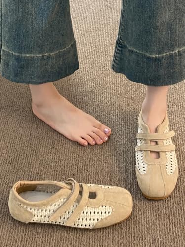 ZQW Women's Woven Mary Jane Ballet Flats Round Toe Hook and Loop Comfortable Lightweight Dressy Shoes Office Work Daily Wear3