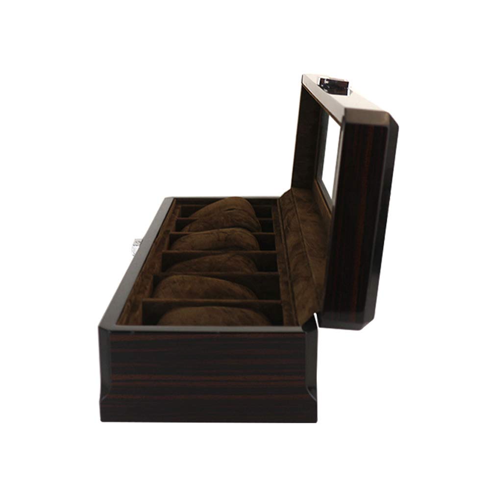 ACMHNC Uhrenbox mit 6 Fächern, Holz Uhrenkasten mit Metallverschluss und Glasdeckel, Uhren und Schmuck Aufbewahrung für Damen Herren