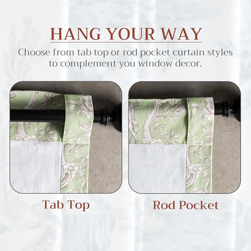 Image of Maison d' Hermine Curtains for Living Room 100% Cotton 50 inchx108 inch (Pack of 1) | 108 inches long Light Filtering Toile Curtains for Windows with Rod and Loop Pockets - Joli Jouy - Green