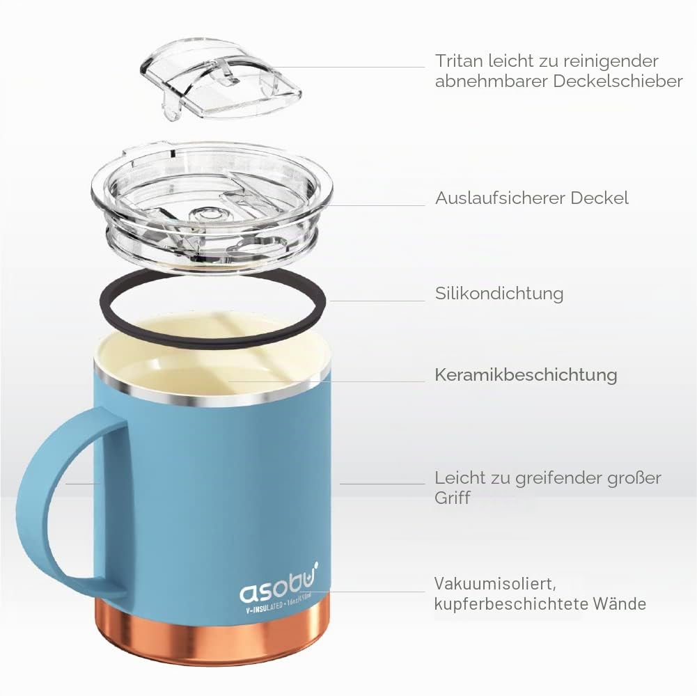 Asobu Ultimate Edelstahl Keramik Innenbeschichtung Isolierbecher babyblau, 1 Count (Pack of 1)